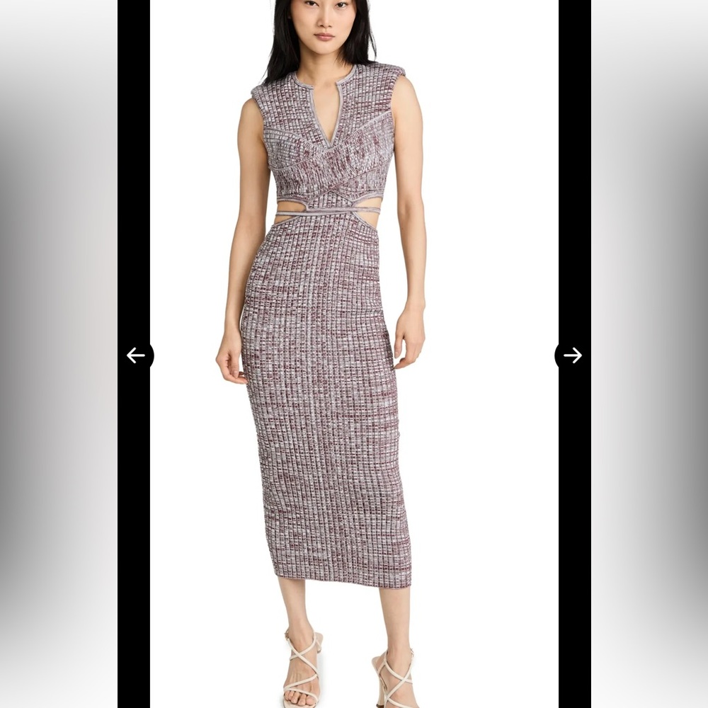Self-Portrait Marled Taupe and Ivory Knit Midi Dress